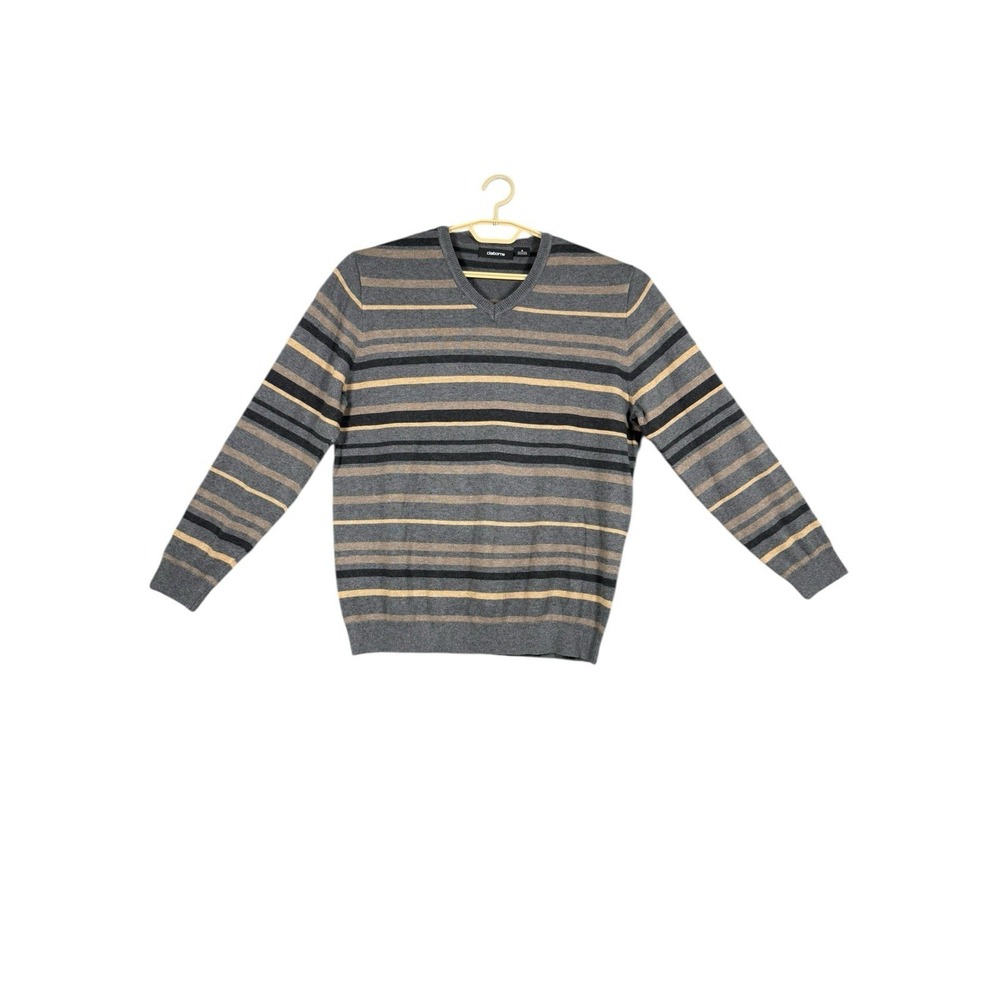 Liz Claiborne Liz & Co. Shirt Womens Medium‎ Gray Tan Striped Long Sleeve Casual